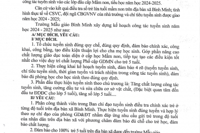 Trường Mẫu giáo Bình Minh thông báo tuyển sinh năm học 2024-2025.